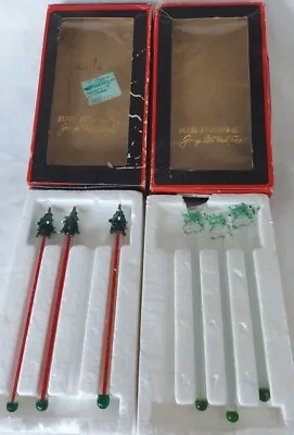 Glass Christmas GEORGES BRIARD Swizzle Sticks Stirrers MCM Vtg Trees Reindeer • $25