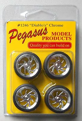 CHROME DIABLO RIMS With TIRES PEGASUS 1:24 1:25 CAR MODEL ACCESSORY 1246 • $8.99