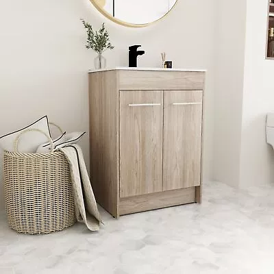 24  Freestanding Bathroom VanityOne-Piece Sink BasinStorage Cabinet White Oak • $322.31