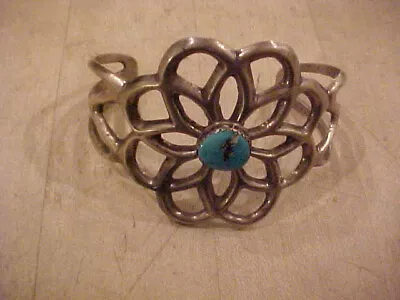 Vintage Navajo  Open Work Sterling Tufa  Sandcast  Turquoise Bracelet Cuff-nr • $65