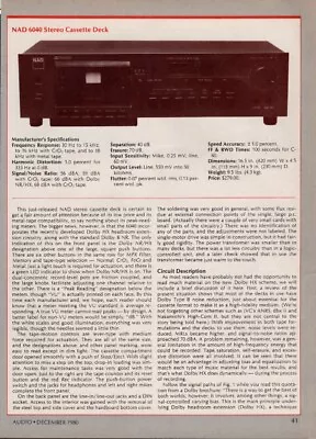 NAD - 6040 Cassette Deck - Full Original Test Report - 1980 • $4