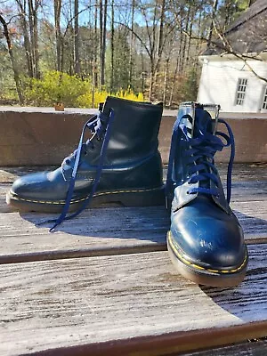 Dr Martens Doc Navy Blue 1460 8 Hole Leather Boots VTG  England RARE UK 8 US 9 • $185