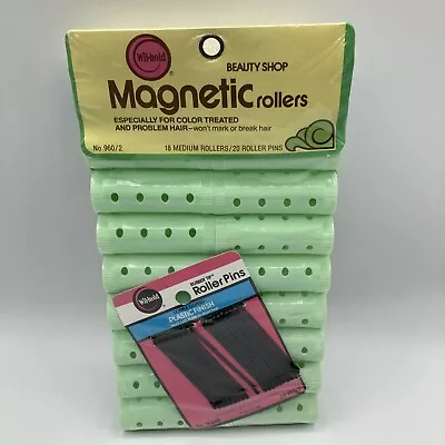 Wilhold Magnetic Hair Rollers 18 Green Medium 20 Pins Clips Vintage Beauty Shop • $12.79