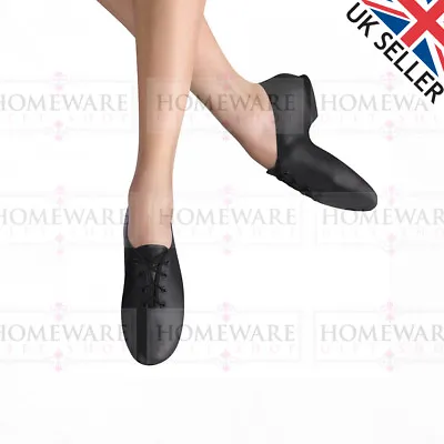 Bloch Leather Jazz Shoes Ls4003g Protege Jazz Shoe Split Sole Black Tan Lace Up • £25.50