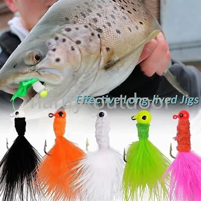 25PCS Jig Heads Marabou Feather Hooks Fishing Lures Bass Walleye Panfish Sunfish • $21.39
