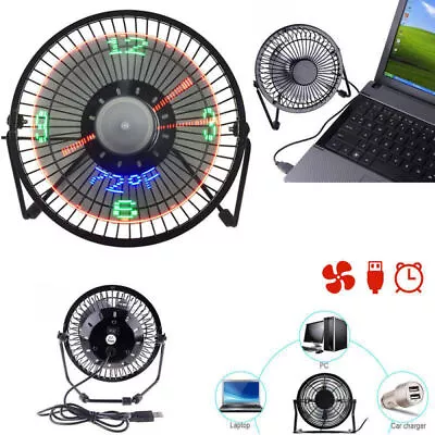 4 Inch LED USB Clock Fan Desktop Cooling Fan With Real Time Temperature Portable • $26.50