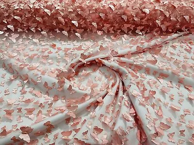 Metallic Edge 3-D Butterfly Design Embroidered On A Mesh Fabric (1 Yard Blush • $17.99