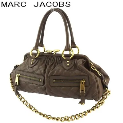 MARC JACOBS Satchel Brown Gold Classic Quilted Stam Bag Gold Fitting Leather Bag • $276.10