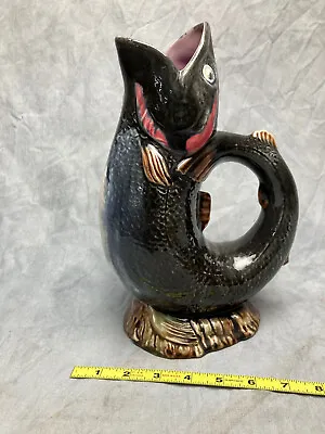 Majolica -  Gurgle Fish Pitcher  10.5  Tall  Late 19th Century European • $100