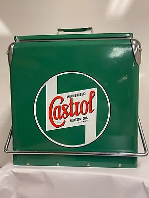 Retro Style Castrol Metal Green Picnic Cooler/ Ice Chest Bottle Opener Beer Cave • $4.99