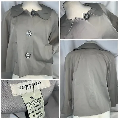Vertigo Jacket XL Women Tan Gray Poly Cotton Stretch 2-Button YGI F0-128 • $29.99