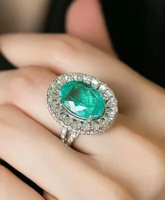 Simulated Columbian Emerald Statement Ring 925 Fine Silver Red Carpet Jewelry • $375