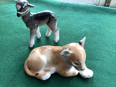 Lomonosov USSR Porcelain Goat Kid And Lion Cub Figures (damaged) • £10