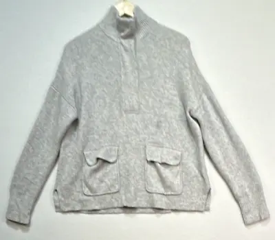 J. Crew Womens Wool Blend Sweater Medium Heathered Gray Pockets Snap Buttons • $19.99