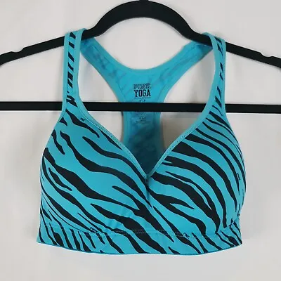 Victorias Secret PINK Yoga Sports Bra Push Up Small Wireless Padded Zebra Blue • $16.99