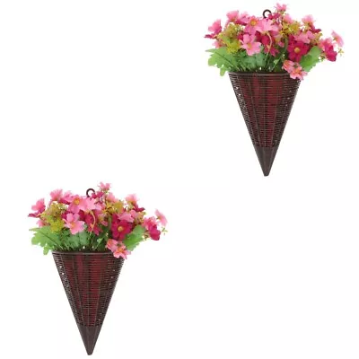  2 PCS Woven Wall Baskets Hanging Artificial Flowers Wall-mounted • £14.99
