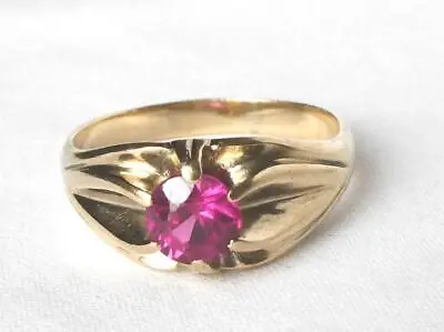 Classic Mens Vintage 10k Gold 1.15 Ct Ruby Belcher Set Solitaire Ring Size 10 • $295