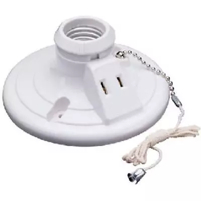 Legrand 250W 250V White Pull Chain Ceiling Light Socket With Grounding Outlet • $6.41