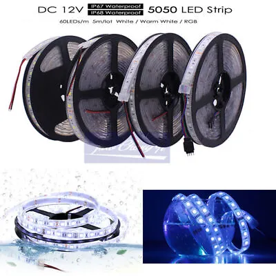 IP67/IP68 Under Water LED Strip. 5050 DC12V 60LED/M Silicon Tube Outdoors 5M • £13.66