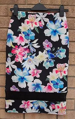 £7.29 • Buy Quiz Black White Blue Pink Floral Mesh Stripe Detail Tube Bodycon Pencil Skirt 6
