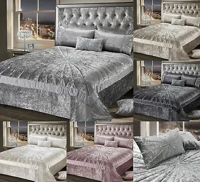 £8.95 • Buy Diamante Quilted Crushed Velvet Luxury Bedspread Throw Over Pillow Shams Cushion