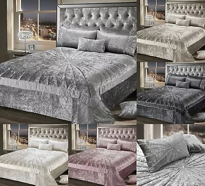 Diamante Quilted Crushed Velvet Luxury Bedspread Throw Over Pillow Shams Cushion • £8.95