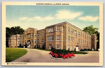 La Porte Indiana~Modern Fairview Hospital~Roundabout~Close Up~1940s Linen PC • $13