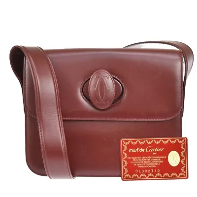 $283.50 • Buy MUST DE CARTIER 2C Cross Body Shoulder Bag Leather Bordeaux Gold Italy 32JG968