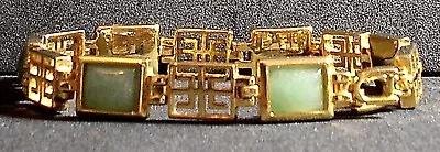 Quality Heavy Yellow 22ct Gold Plated Chinese Green Jade Bracelet X 20cm  Long • £0.99