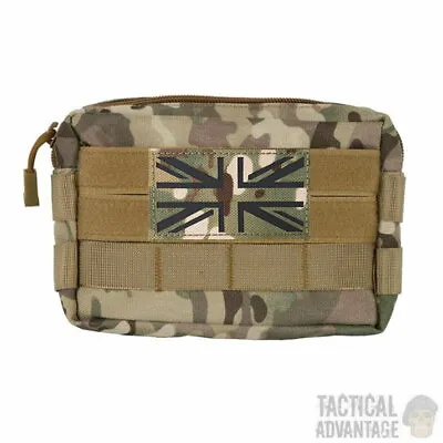 Multicam MOLLE Tactical Utility Tool Belt Pouch W IRR Union Jack Flag Patch UK • £10.95