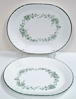 $24.95 • Buy 2 Corning Corelle Serving Platter Callaway Green Ivy Swirl Oval 12  Green Trim