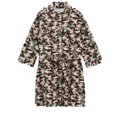 Zara Dress Women’s XL Camo Snap Button Down Waist Tie Army Hunting 3/4 Sleeve • $44.95