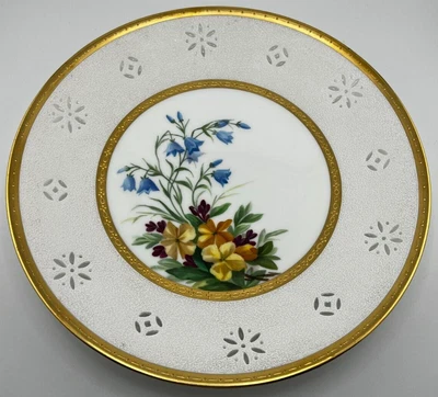 Mintons Hand Painted Floral Cabinet Plate With Textured And Gold Rim • £403.82