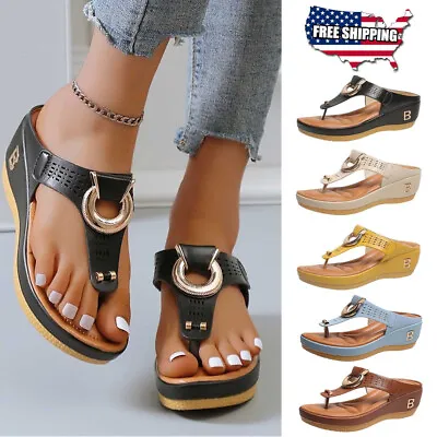 Mid-Wedge Women Orthopedic Sandals Casual Shoes Flip Flops Anti-Slip Slippers US • $16.31