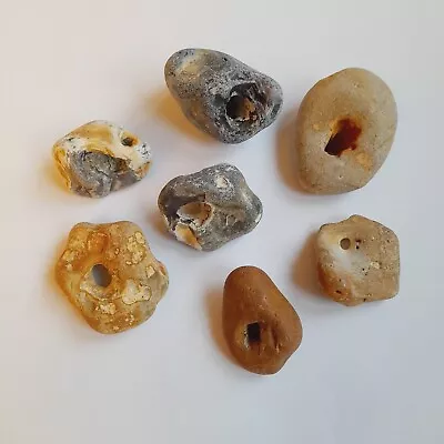 X7 Holey Hag Stones/Odin Stones For Wicca/Pagan Crafts. Size 4-7cm Natural Hole • £12