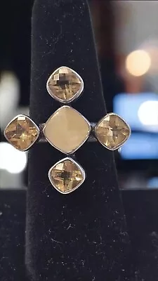 Lori Bonn Sterling Faceted Cushion Citrine Mother Of Pearl Maltese Cross Ring  • $89.99
