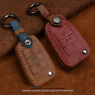 Genuine Leather Car Flip Key Fob Case Cover Holder For Volkswagen Vw Passat B8 • $15.40