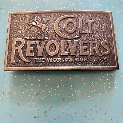 Vintage Colt Revolvers Brass Belt Buckle The World's Right Arm Logo 1970's • $19