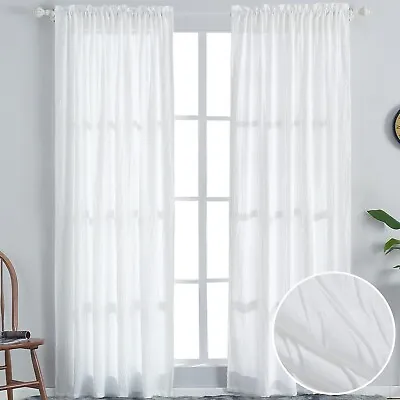 2 Panel Set Texture Semi Sheer Curtains Voile Living Room Bedroom Rod Pocket • $31.34