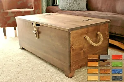 Rustic Wooden Chest Trunk Blanket Box Vintage Coffee Table Ottoman Storage  • £299
