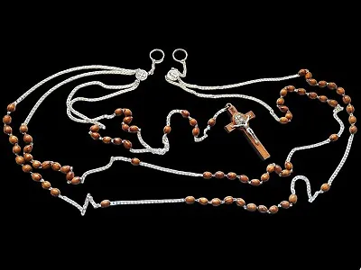 Habit Rosary Belt Rosary Olive Wood Beads Obsidian Waist Wall Cross Crucifix • $35.99