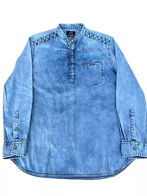 Deus Denim Chambray Shirt Half Button Xxl Acid Wash  • £40