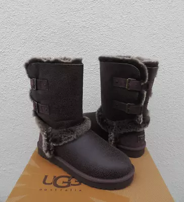 Ugg Skylah Chocolate Bomber Suede/ Sheepskin Buckle Boots Us 5/ Eur 36 ~ Nib • $99.95