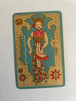 Lady Dancer Oriental Woman Fan Dance Bird Flowers Vintage Art Swap Playing Card • $1.95