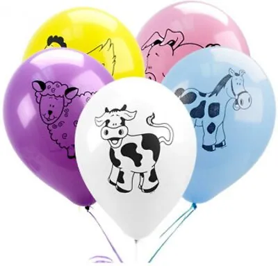 10x 12  Multicoloured Latex Farm Animal Balloons Cow Chicken Pig Birthday Decor • £1.59