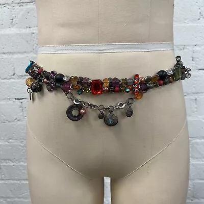 Vintage 80s 90s Boho Jeweled Beaded Charm Chain Belt M • $40