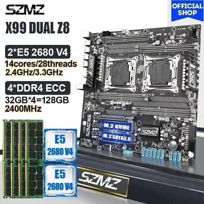 SZMZ X99 DUAL Motherboard Combo With 2 Pcs Xeon E5 2680 V4 CPU 32GB DDR4 ECC RAM • $899.98