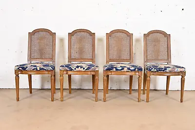 Henredon French Regency Louis XVI Carved Walnut Cane Back Dining Chairs Four • $2200