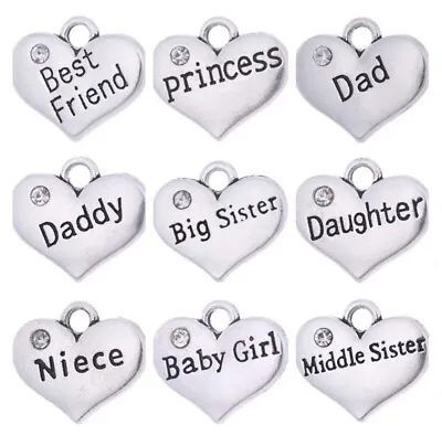 £1.20 • Buy Family Friends Wedding Heart Charm Pendant - Silver Plated