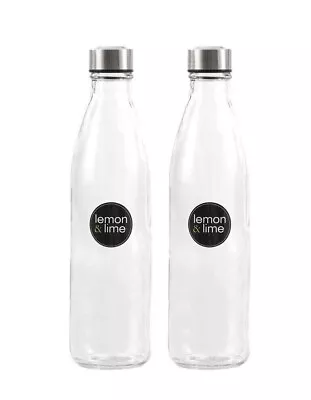 2x Large Glass Water Sports Bottle Juice Milk Beverage 1L Screw Top - 1000ml • $19.95